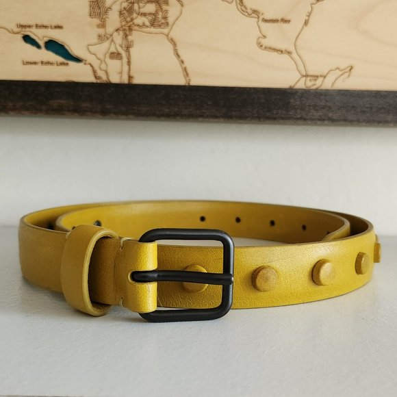 Jil Sander Genuine soft Leather saffron yellow studded belt Sz 80 Italy - Picture 4 of 10
